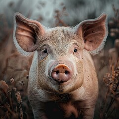 Pig isolated on abstract background