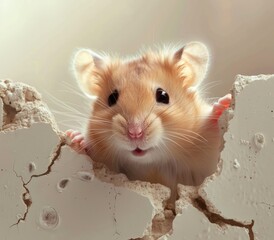 A Curious Hamster Peeking Through a Hole in the Wall