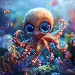 Cute Cartoon Octopus with Big Eyes