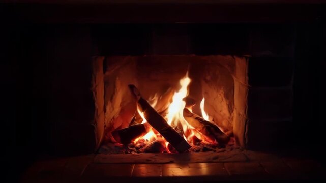 A cozy fireplace scene with flickering flames providing warmth, creating a peaceful and relaxing atmosphere