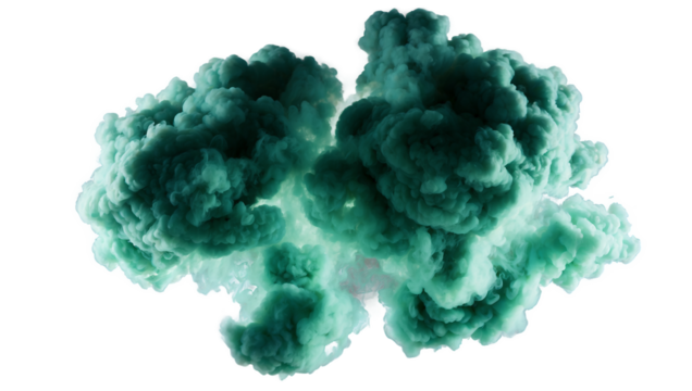 green smoke explosion isolated on white