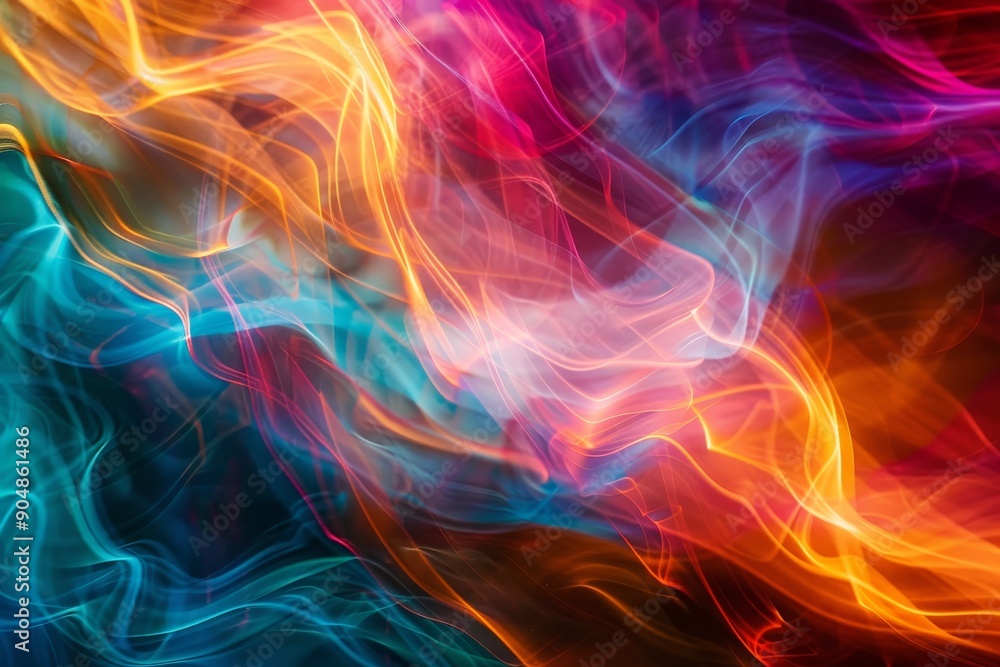 Poster vibrant swirls of moving neon colors create an abstract pattern, fluorescent colors blurring togethe