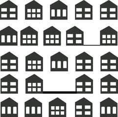 The image is filled with rows of houses with different windows. Imitation of a city street or block.