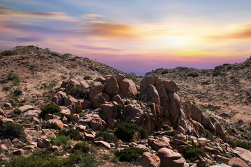 Obraz premium View from road trip with sunset in the mountains,