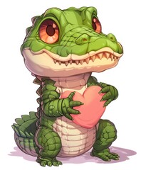 Cute Alligator Holding a Heart