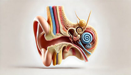 Ear anatomy and intricate details of the inner ear, Ear drum, Ossicles, Auditory nerve - g