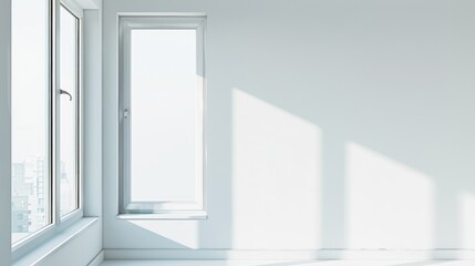 Contemporary window on white backdrop with empty area for text