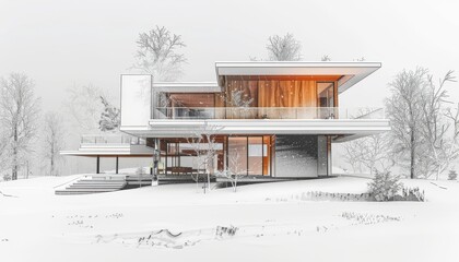 Architectural plan of house on white backdrop, ai generated illustration for architectural design