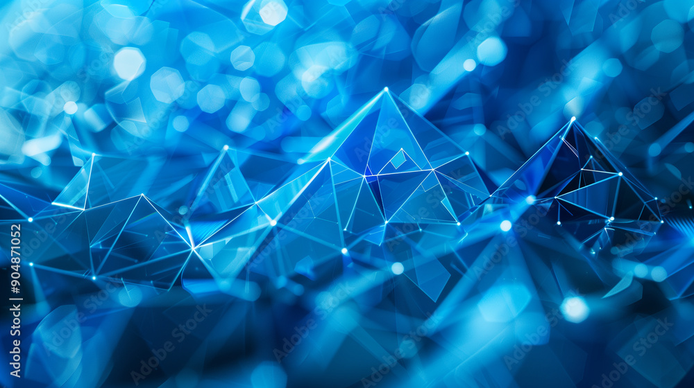 Poster a blue background with a pattern of triangles. the blue color is very bright and the pattern is very