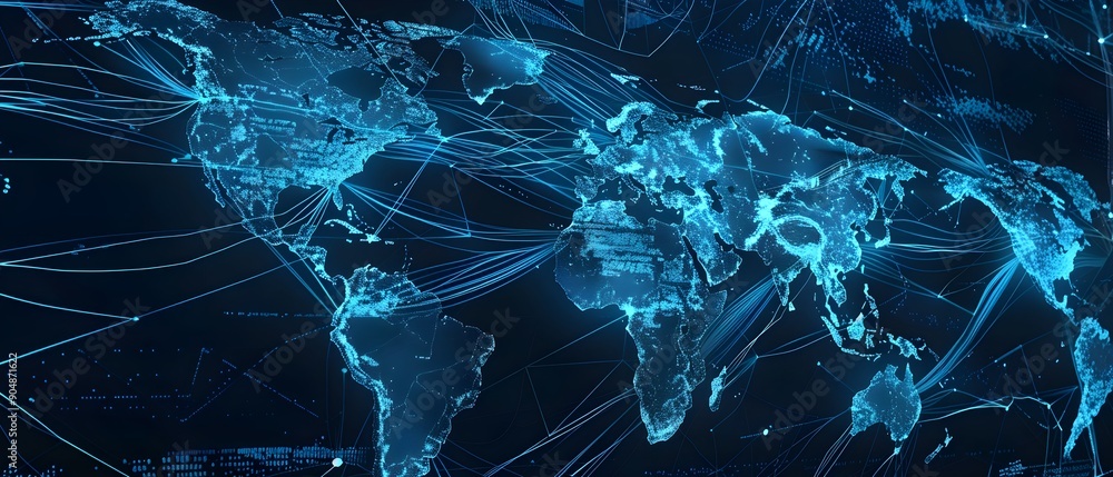 Poster futuristic global digital network and data visualization