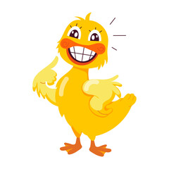 Funny smiling duck flat style mascot 

