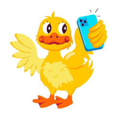 Duck selfie sticker in flat style 


