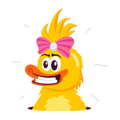 A flat style sticker of funny duck wearing hair ribbon 

