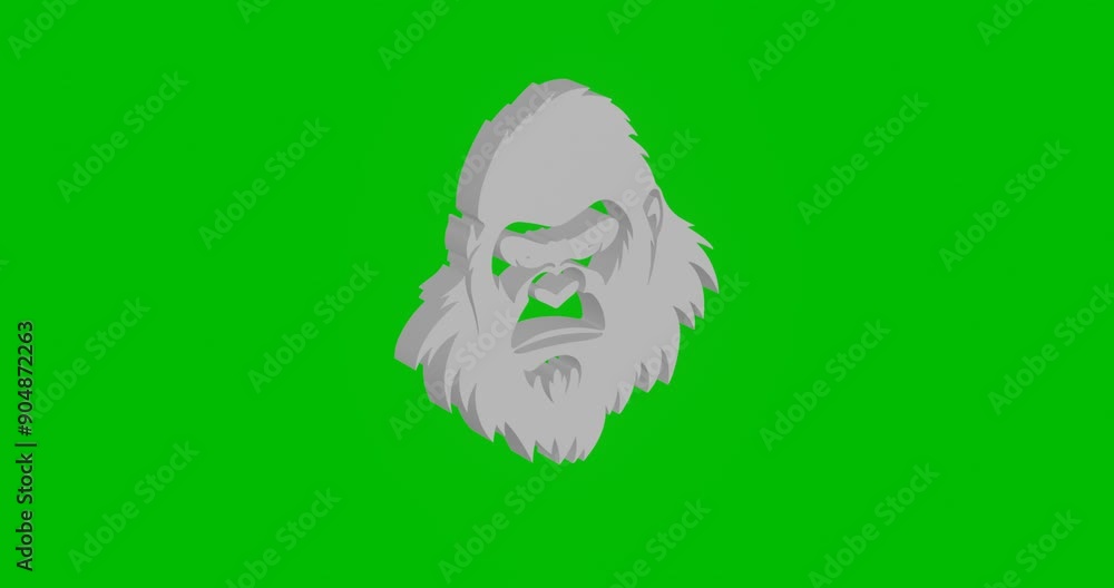 Poster animation of rotation of a white gorilla head symbol with shadow. simple and complex rotation. seaml