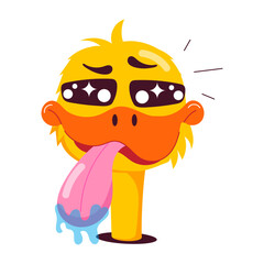Cartoon style mascot of drooling duck with tongue out 

