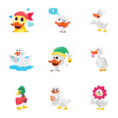 Fototapeta premium BasicCollection of Cute Duck Mascot Flat StickersRGB