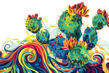 Obraz premium Cactus with bright, swirling patterns typical of Vincent's post-Impressionist style, isolated on a white background.