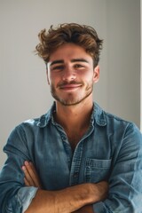 Fototapeta premium Man in denim shirt with arms crossed