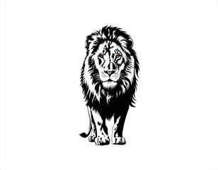 Lion emblem vector, illustration in black and white color, isolated on white background