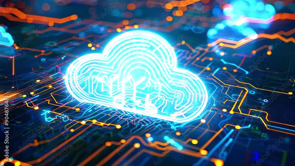Poster cloud computing and big data concept. technology connectivity of digital data and futuristic informa