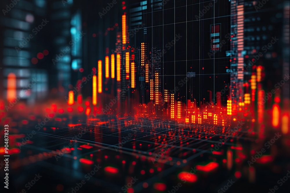 Poster red and orange digital data flow on a dark background