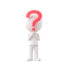3D icon of a red question mark with a thinking person on transparent background