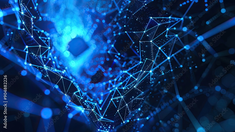 Poster abstract blue network with glowing points and lines