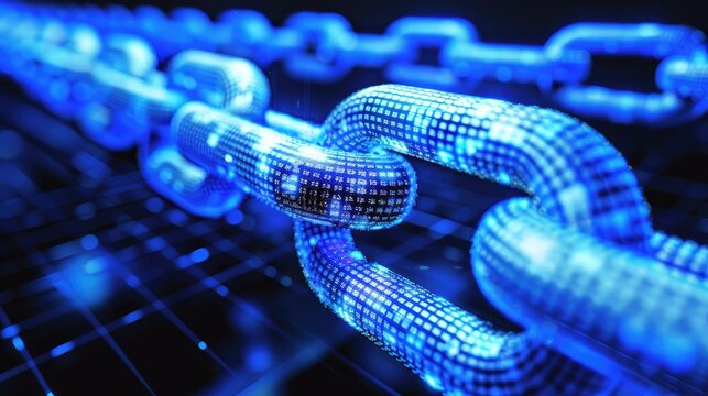 blockchain security chain with encoded links