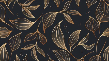 Golden Leaves on Dark Background Luxury Pattern
