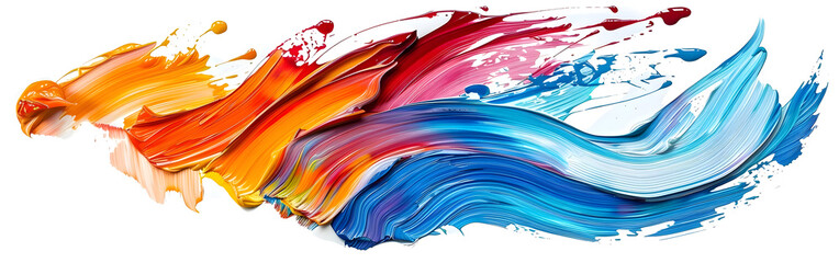 Vibrant colorful paint brush stroke on white background, generative ai