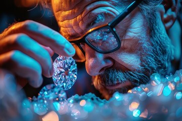 A jeweler evaluates a diamond's characteristics with a loupe.