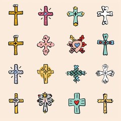 Cross icon, christianity religion symbol, christian sign, cross shape, church emblem, catholicism symbol