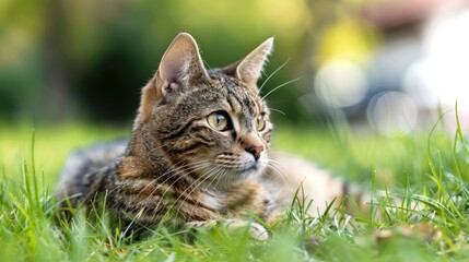 Obraz premium Cat on grass with 16 9 aspect ratio