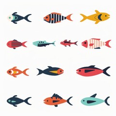 Fish flat icon, mackerel shape, minimal fishing symbol, tuna silhouette, salmon sign, color fish