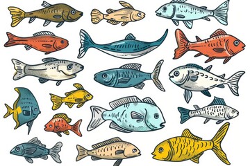 Fototapeta premium Fish flat icon, mackerel shape, minimal fishing symbol, tuna silhouette, salmon sign, color fish