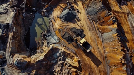 Fototapeta premium Aerial View of Excavator in Quarry at Work