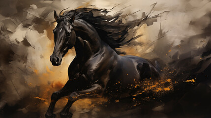 Obraz premium abstract artistic background with a black horse, in oil paint type design