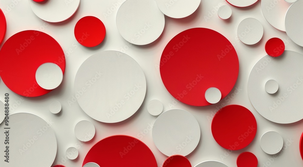 Poster an abstract design featuring a background composed of red and white circles that captivates