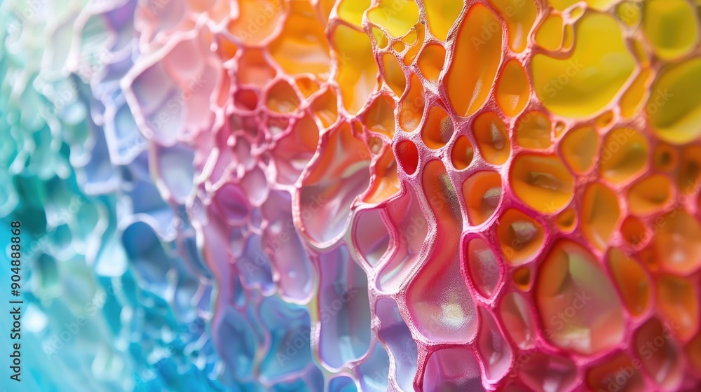 Poster iridescent rubber sheets in colorful cellular formations