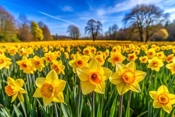 Obraz premium A field of bright yellow daffodils in spring