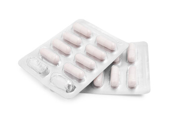 Antibiotic pills in blisters isolated on white