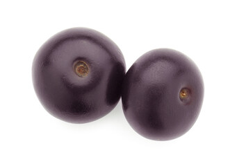 Fresh ripe acai berries isolated on white, top view