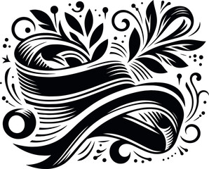 Banners and ribbon silhouettes isolated on a white background, Awareness Ribbon Silhouette illustration with vintage style isolated black and white design