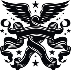 Banners and ribbon silhouettes isolated on a white background, Awareness Ribbon Silhouette illustration with vintage style isolated black and white design