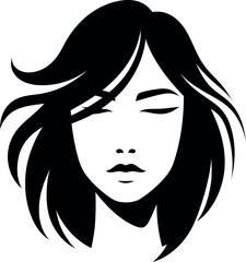Girl's or woman's face with beautiful hair Black and white silhouette	

