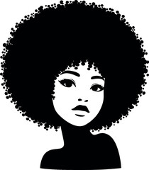 Afro haircut stylish girl silhouette isolated in black color on white background, Vector illustration of African girl silhouette