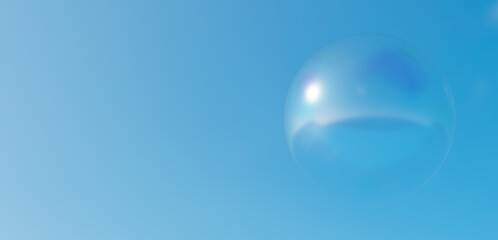 青い空と海浮かぶシャボン玉。背景素材。コピースペース。3D（横長）