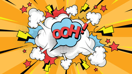 colorful pop art vintage comic background illustration with bubble text ooh!