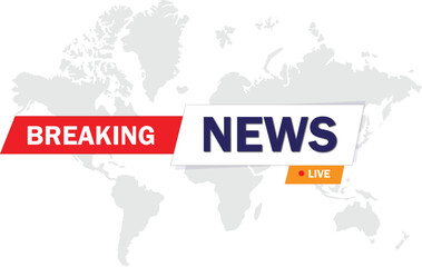Obraz premium Breaking news template with red badge, Breaking news text on dark blue with earth and world map background, TV News show