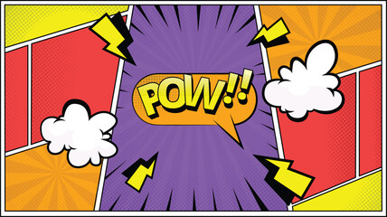colorful pop art comic background illustration with bubble text pow!